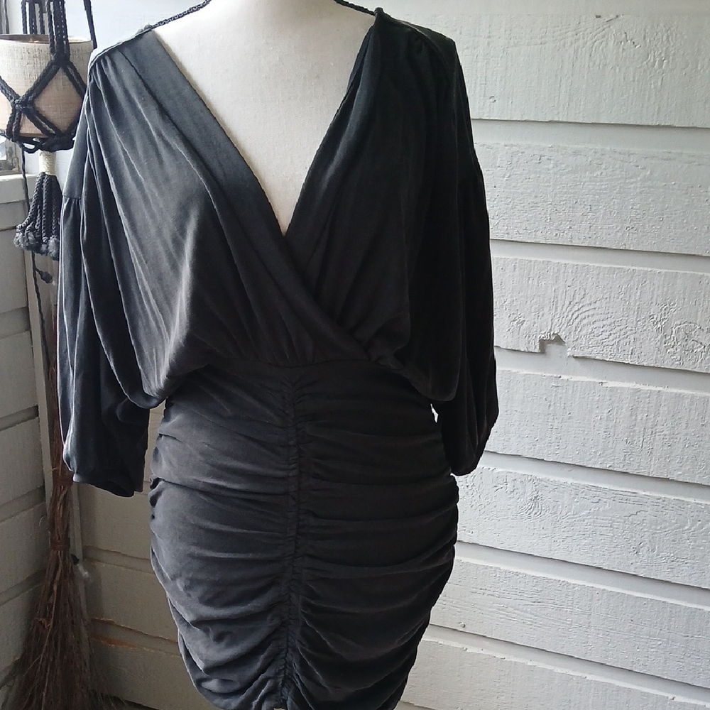 Forever 21 Black Ruched Wrap Dress